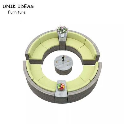 Prezzo buono Set di divani impermeabili resistenti alla ruggine per il tempo libero da giardino con divano in rattan intrecciato a forma rotonda per esterni in linea