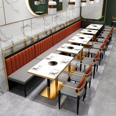 Goede prijs Lichte Luxe Modern Design Cafe Sofa Set Goud Roestvrij Staal Tafelonderstel Hoog Achtersteun Restaurant Booth Zitplaatsen online