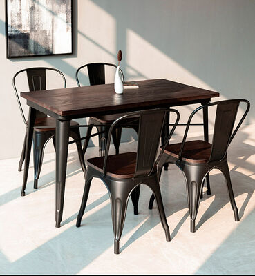 Good price UNIKIDEAS Restaurant Furniture Industrial Vintage Style Loft Iron Wooden Dining Table and Chairs for Fast Food Restaurant Sets online