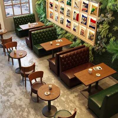 Good price Restaurant Furniture Customized Classical Style Dining Table Solid Wood With Wooden Leg Sofa Booth and Cafe Bar Chair online