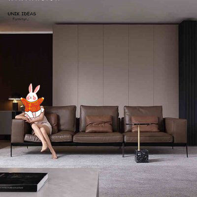 Good price 3 Piece Brown L Shaped Leather Couch Loveseats Cosy For Small Apartment online