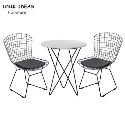 Dobra cena Wire Metal Frame Dining Chairs And Table With Leather Cushion Black UK-LM006 w Internecie