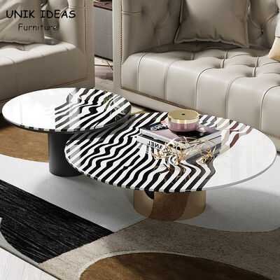 Bom preço A mesa de centro de aço das listras luxuosas claras da zebra ajustou H45cm em volta de à moda on-line