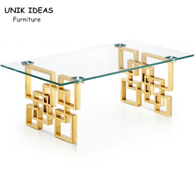 Good price Vintage Luxury Coffee Center Tables 200lb Gold Brushed Glass Top Stainless Steel online