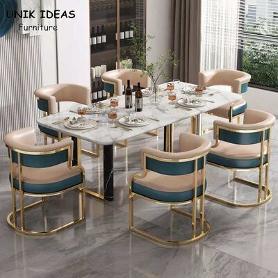 Good price Luxury Style Metal Leather Dining Table And Chairs Iron Gilded Legs Leather Seat OEM online