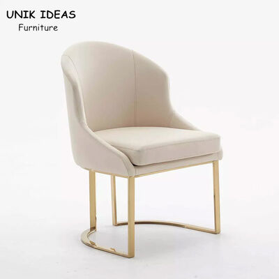 Good price Eco Friendly Beige Leather Dining Chair Luxury Gold Stainless Steel Metal Frame Leg online
