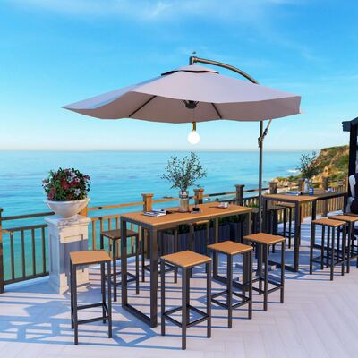 Prezzo buono Scandinavian Outdoor Leisure Legno Plastico Tavolo e sedie alti Combinazione Ferro Bar Giardino Tavolo e sedie in linea