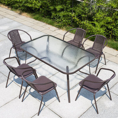 Goede prijs Patio Rattan Stoelen Outdoor Reghoekige Tafel Tuin Eetkamer Tafel en Stoel Set online