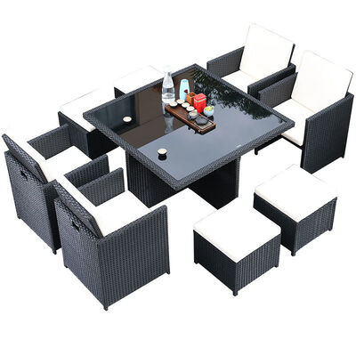 Good price 8 Seater Outdoor Rattan Chairs Courtyard Garden Space Saving Tempered Glass Coffee Table Set online