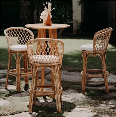 Giá tốt Nordic Rattan High bar Bàn và ghế quán cà phê Nhà hàng Retro Creative Backrest Rattan bar Stool trực tuyến