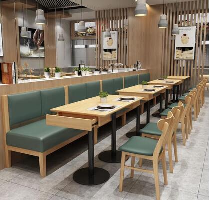 Buen precio Cómodo Nuevo Diseño Moderno Mesa de Restaurante silla Sofá Estante Conjuntos Muebles de madera Restaurante en línea
