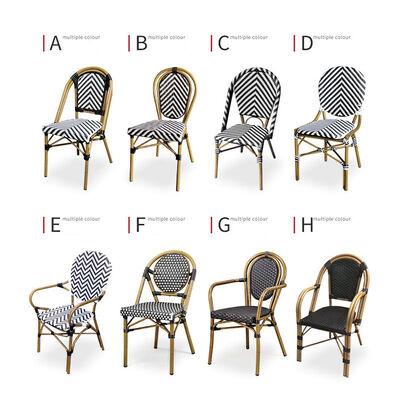 Bom preço Conjunto de Cadeiras e Banquetas de Rattan para Bistrô Francês ao Ar Livre | Móveis de Pátio de Vime PE com Acabamento de Bambu de Alumínio on-line