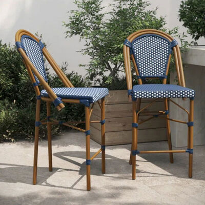 Harga bagus French Bistro Counter Stool Metal Rattan Wicker High bar Chair Disesuaikan Bistro Coffee Rattan Chairs on line