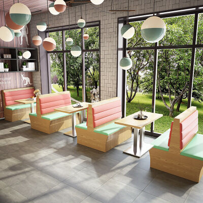 Buen precio Café Tienda bar Sofá Comedor Mesa y silla Combinación Restaurante moderno sencillo asientos de cabina en línea