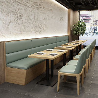 Buen precio Mobiliario moderno para restaurante y hotel, mesa de comedor de madera y juego de sillas, mobiliario de asiento tipo cabina de madera para restaurante en línea