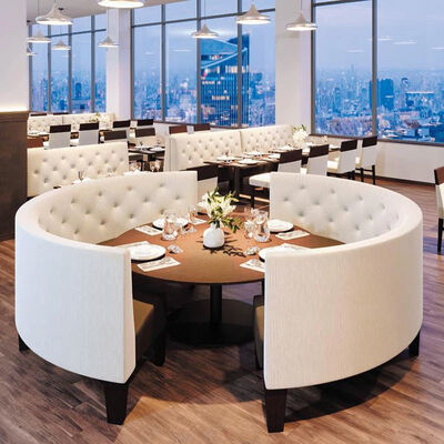 Buen precio Personalización Restaurante de madera en forma de U puestos de asiento Muebles de cafetería Sofá de cuero de PU en línea