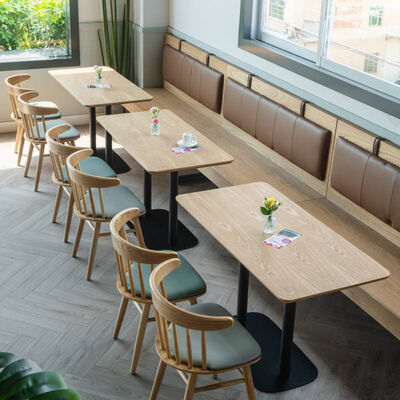Good price Foshan Factory Solid Wood Dining Chairs Restaurant Cafe Bench Sofa  and Table Set online
