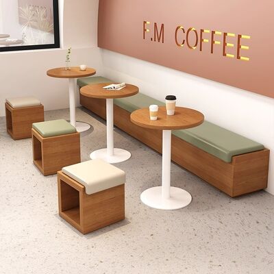 Good price Commercial Used Solid Wood Dining Seating Booth for Restaurant Furniture Coffee Table Sets With Small Stool online