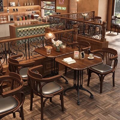 Giá tốt Bộ Bàn Ghế Quán Cà Phê Phong Cách Retro Mỹ, Bàn Tròn Gỗ Nguyên Khối Nhỏ, Ghế Mây Bán Chạy trực tuyến
