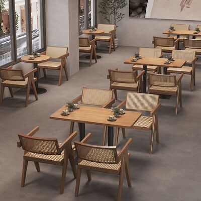 Harga bagus Meja dan Kursi Santai Kedai Kopi Desain Retro Mebel Restoran Meja Makan Kayu Set Mebel Ruang Makan Kayu Solid on line