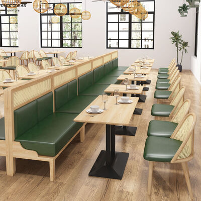 Good price Modern Design Restaurant Dining Table and Chairs Coffee Shop Furniture Booth Sofa Seating Wooden Rattan Restaurant Furniture Set online