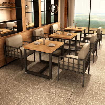 Bon prix Design simple Restaurant Combinaison Table à manger Chaises en cuir Sofa Assises Confortables Table et chaise de loisirs en ligne