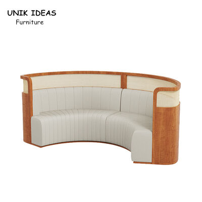 Harga bagus Tempat Duduk Booth Restoran Kayu Setengah Lingkaran dengan Sandaran Rotan Ukuran Kustom Furnitur Meja dan Kursi Restoran Cepat Saji on line