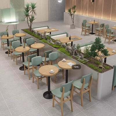 Dobra cena Nowoczesny zielony skórzany stolik restauracyjny stolik siedzący drewniany stolik kawiarni stolik i krzesło ognioodporne deski zestaw stołu jadalnego w Internecie
