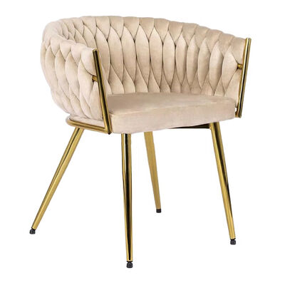 Bom preço Novo design estilo moderno estofado Beige Velvet Gold Metal Arm Chair Sala de estar Accent Cadeira de jantar para casa hotel on-line