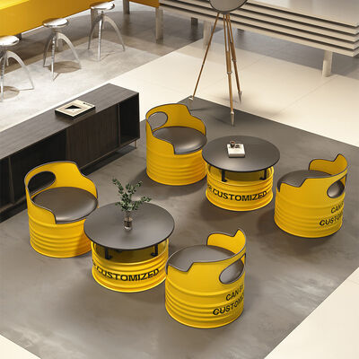 Prezzo buono Stile industriale Divano a botte d'olio Sedile Negoziazione commerciale Stand bar Negoziante Combinazione di tavolo e sedia in linea