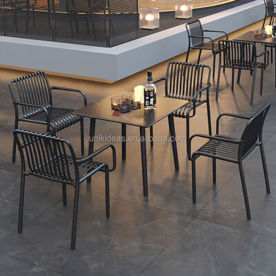 Harga bagus Meja Makan Taman Modern dan Kursi Set Furnitur Kafe Luar Ruangan Logam Penjualan Terlaris on line