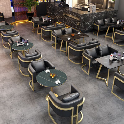Buen precio Venta Directa de Fábrica Juego de Muebles de Comedor Modernos Comerciales Mesa y Sillas con Marco Dorado para Cafetería, Hotel, Restaurante, Bar en línea