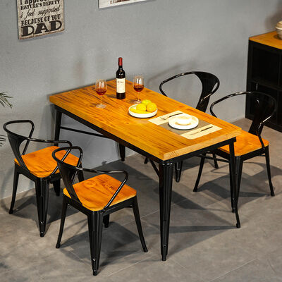 Good price Industrial Wooden Dining Table Set with Metal Chairs Wood Top Restaurant Furniture for Cafe Bistro Home Use online