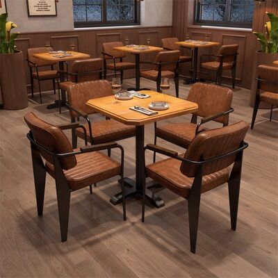 Bon prix Nouvel arrivée Meubles de restaurant commercial Table à manger avec fauteuil en cuir PU Table en bois carré pour café bar hôtel en ligne