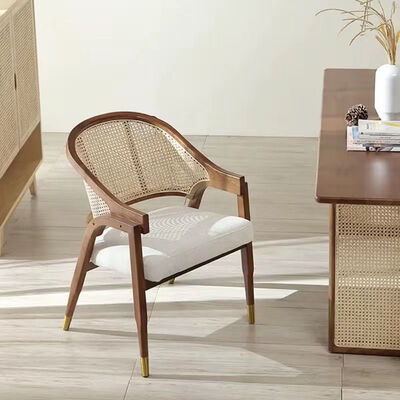 Good price New Arrival Nordic Style Wooden Dining Chair with Cane Rattan Backrest and Cushioned Seat for Restaurant Cafe and Hotel Use online
