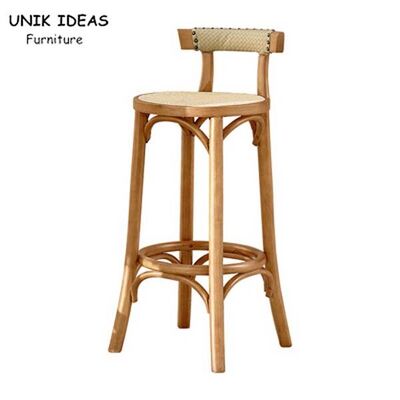 Guter Preis Küchen-Eichen-Café-Barhocker-Ash Wood Stool Rattan With-Rückseiten-Unterstützung Online