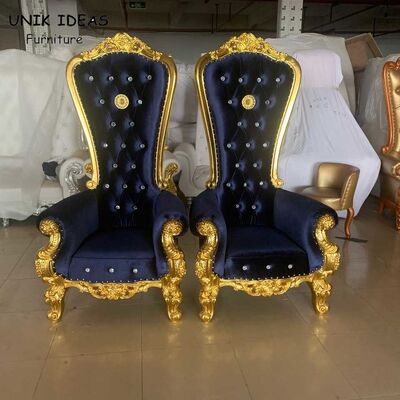 Bom preço Ouro Sofa King And Queen Chairs real para o preto azul do banquete alugado do casamento on-line