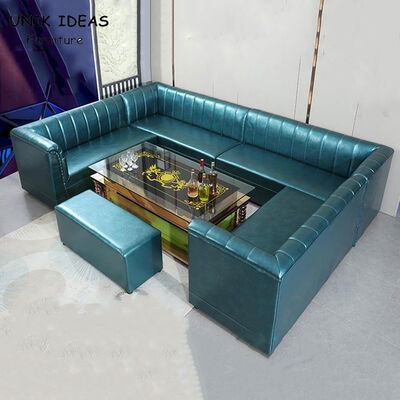 ราคาดี 3 Piece Faux Leather U Shaped Sectional Couch With Chaise Blue Round Corner ออนไลน์