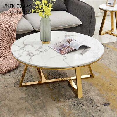 Good price 100x100cm Luxury Center Tables Metal Base Marble Top Low Tea Round online
