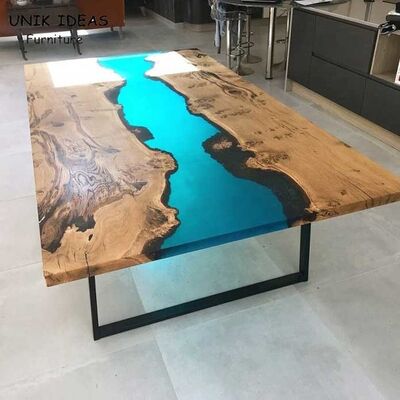 Goede prijs Van de de Eettafel het Tegendesktop van epoxyharslive edge river wood plank Blauw van de het Huiskeuken online