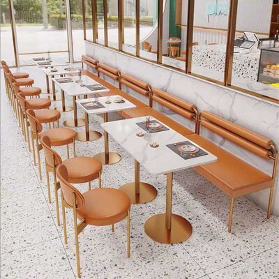 Good price Gold Frame Restaurant Dining Room Furniture Leather Marble Table And Chairs online