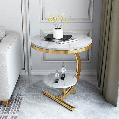 Buen precio El centro de mármol de lujo del OEM presenta el oro Sofa Side Table blanco de la capa doble en línea