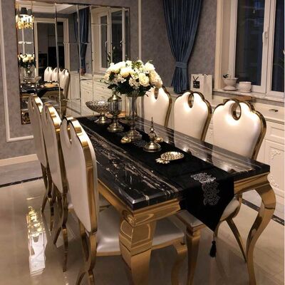 Good price Luxury Rectangle Dining Table And Chairs Set 180cm Length Stainless Steel Frame online