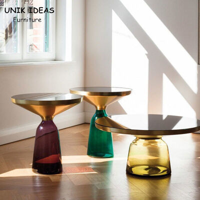 Good price Luxury Metal Glass Top Side Table Coffee Table Transparent / Colorful 50x53cm online